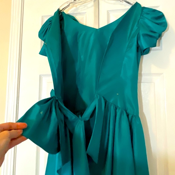 1980s ILGWU forest green bridesmaid prom evening gown vintage ball gown puff fun - Picture 6 of 15